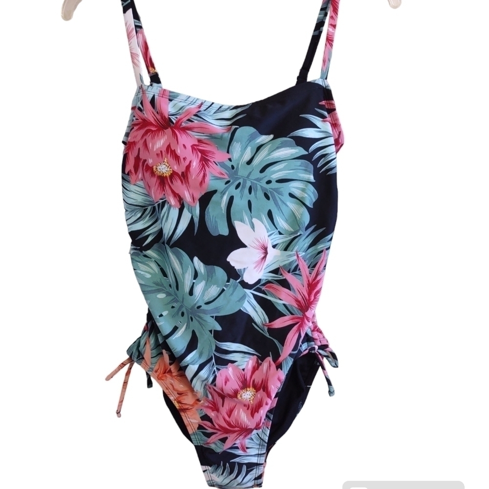 Kona Sol Floral One Piece Swimsuit - Black, Pink, Green
